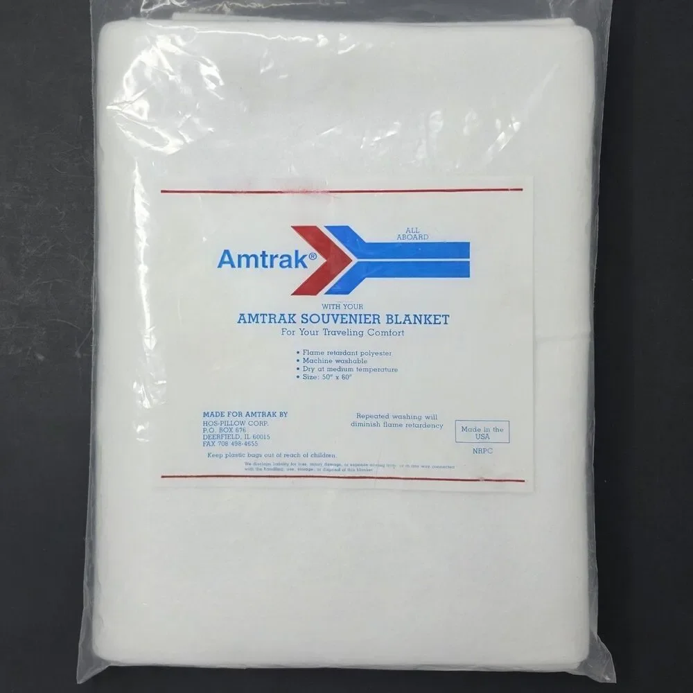 Vintage AMTRAK Souvenir Blanket All Aboard Railroad 50x60 FR Made In USA NEW
